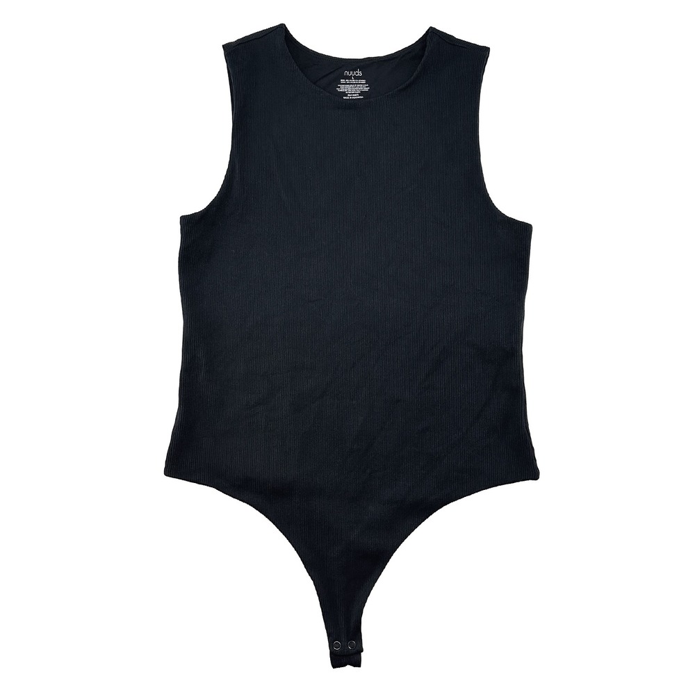 NUUDS Classic Ribbed Crewneck Tank Bodysuit •‎ Large • black